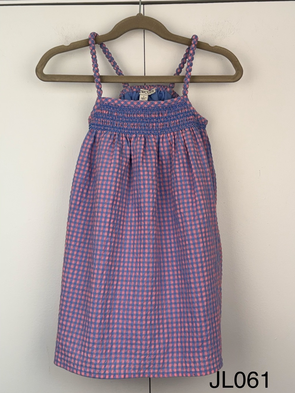 Crewcuts J.Crew Girls Smocked Crinkle Gingham Tank Dress Blue Pink CA279